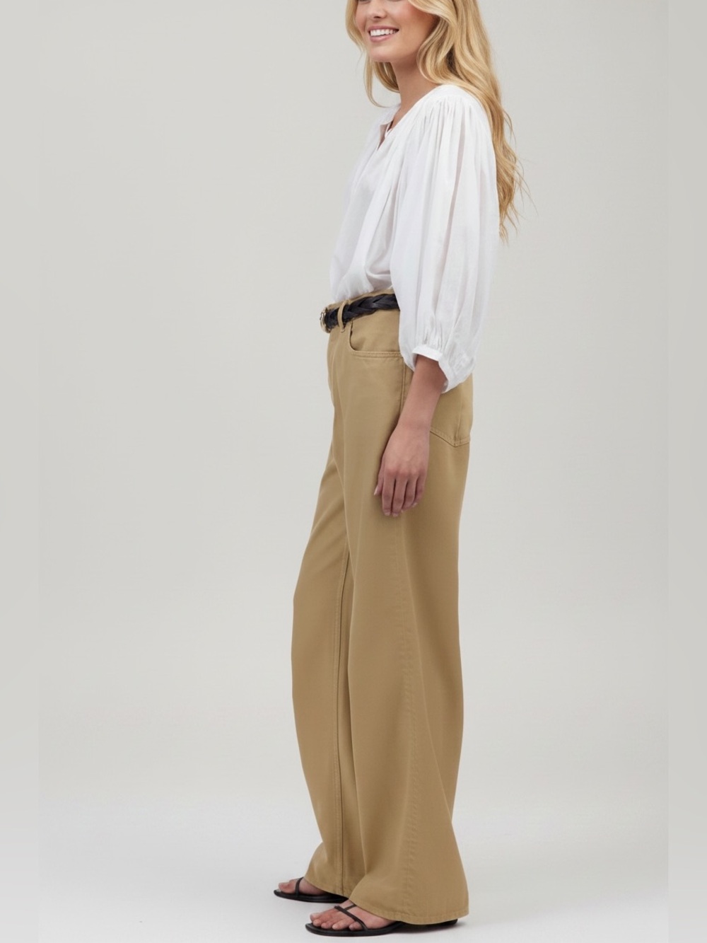 NWT Madewell Low-Slung Baggy Pleated Jeans Khaki W32 Airy Denim - Picture 2 of 15